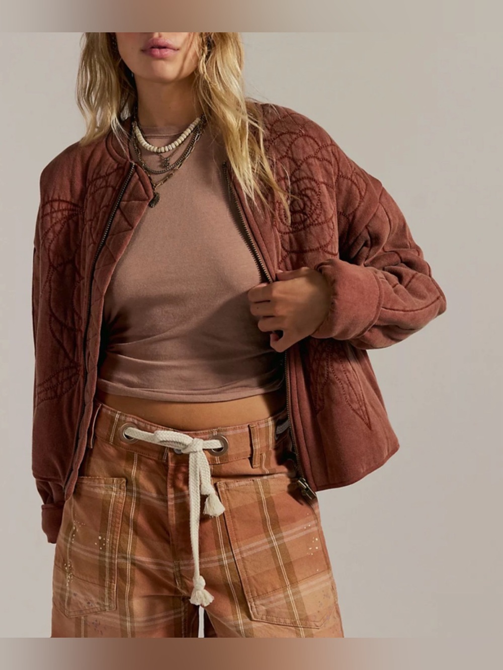 NWOT Free People Rose Zip Up Sweatshirt in Cinnamon Stick